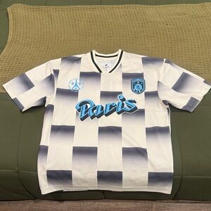 Checkered Paris Short Sleeve Soccer Jersey - Off White/combo